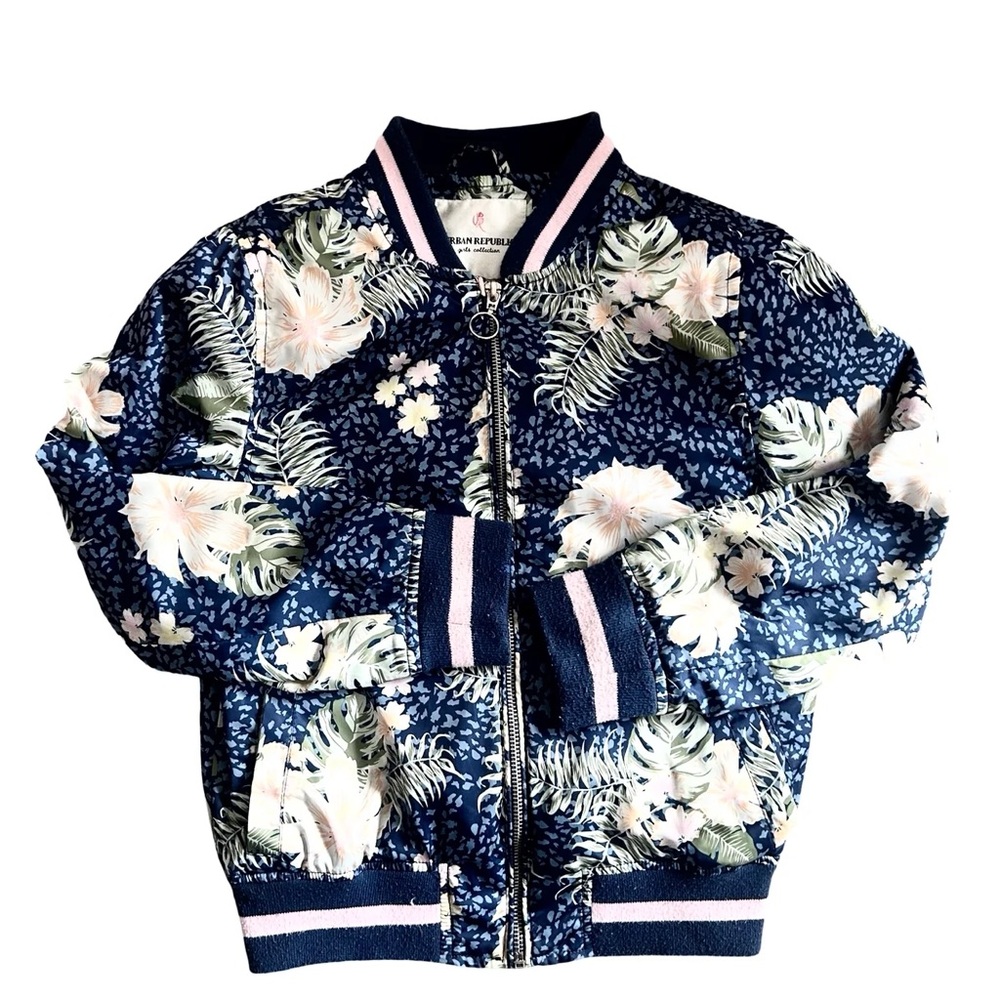 Urban Republic Sateen Girls Floral Botanical Printed Bomber Jacket Size L 14/16